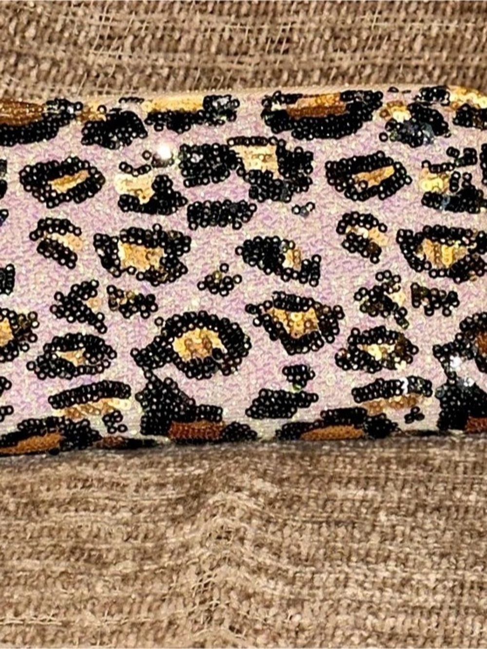 Brenano Sequin Leopard Print Wallet in Pink & Black NWT